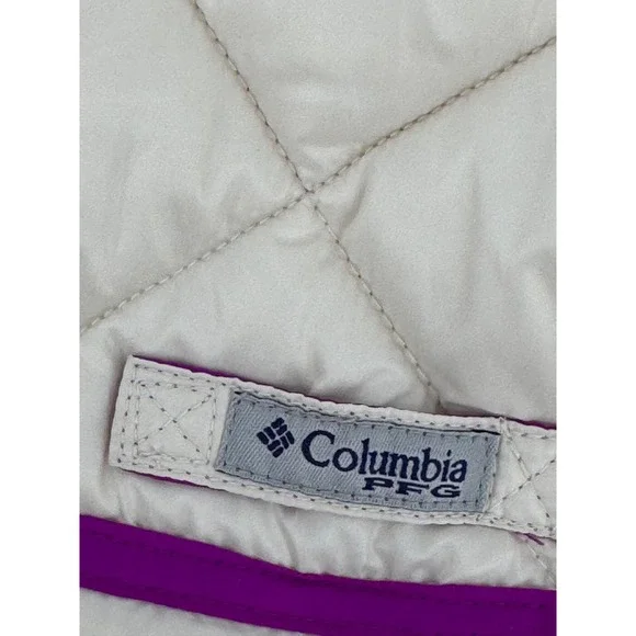 Columbia PFG Quilted Vest Womens Large Full Zip Sleeveless Top Off White  Purple - Picture 15 of 16